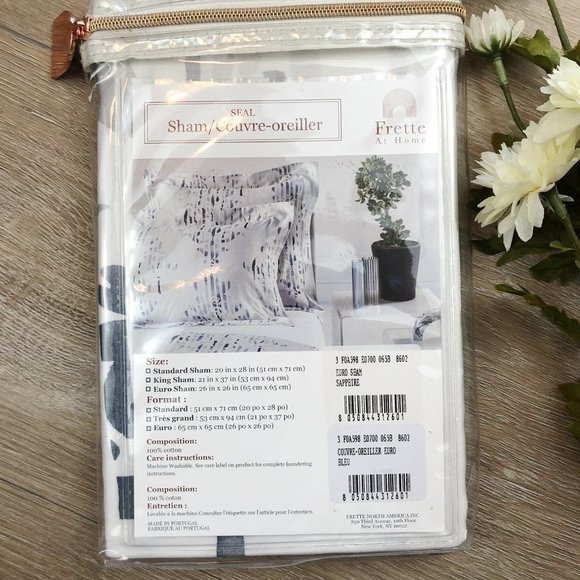 TWO Frette At Home Euro Pillow Shams in Sapphire - Picture 3 of 6